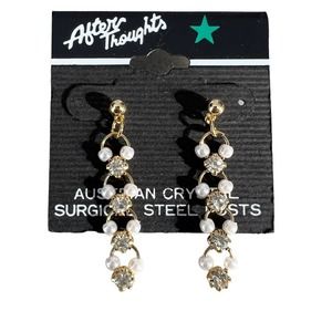 Vintage After Thoughts faux pearl Austrian crystal dangle earrings